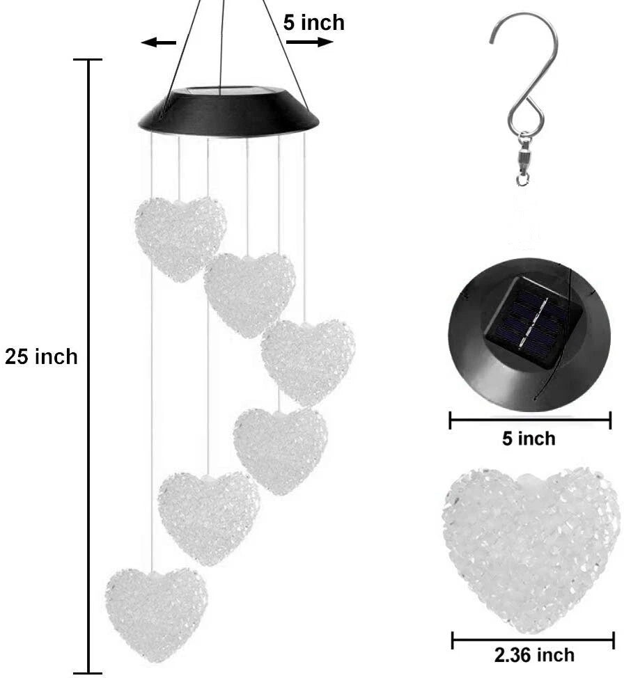 Lampa solara suspendata in forma de inimioare RGB IP65 Rezistenta Apa Decor Exterior - detaliu produs