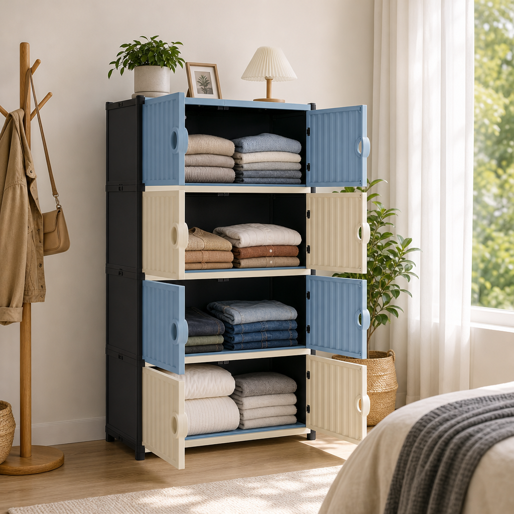 Dulap Multifuncțional Modular cu 4 Niveluri, 8 Uși Magnetice, pentru Haine și Încălțăminte – 63 × 32 × 68 cm - detaliu produs