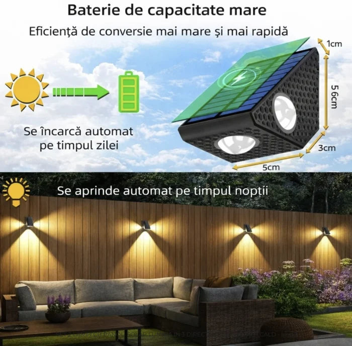 Set 2 Lampi Solare Decorative de Perete Lumina 3 Directii Multicolor Alb Rece Alb Cald - detaliu produs