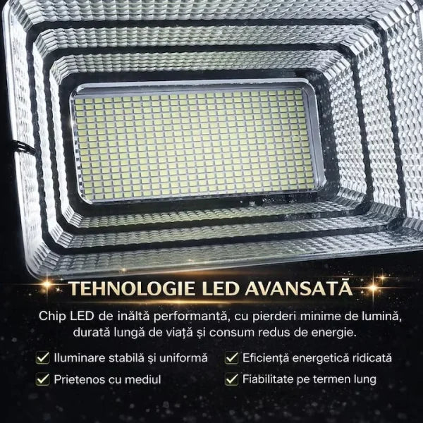 Proiector LED Solar 100W Control Telecomanda Senzor Crepuscular Exterior - detaliu produs