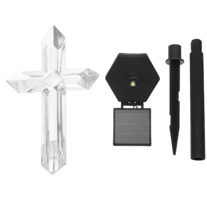 Set 4 Cruci Solare Decorative LED Alb Cald pentru Gradina si Cimitir Iluminare Automata - detaliu produs