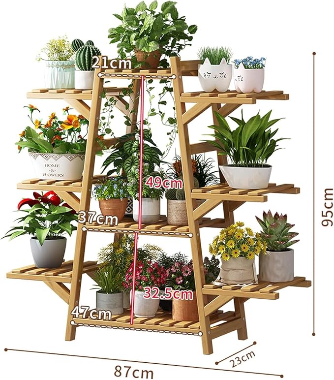 Raft pentru Plante din Lemn Bambus 5 Niveluri 100x50x150cm Suport Ghiveci - detaliu produs