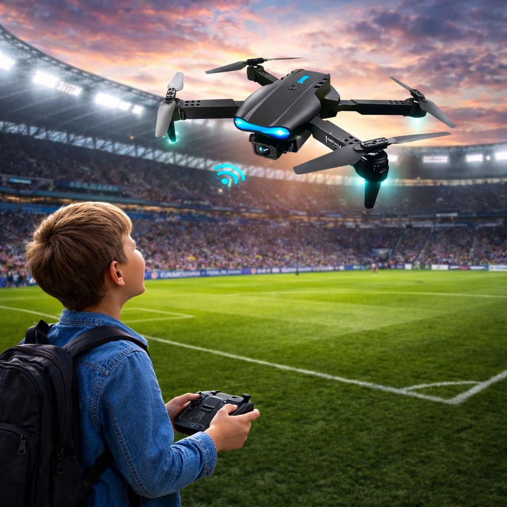 Drona E99, 4K, Camera duala, Conectare WiFi Aplicatie telefon mobil, Brate pliabile, Pozitionare flux optic evita obstacolele, Geanta de Depozitare, Incarcare USB, Pentru Copii si Adulti, Negru