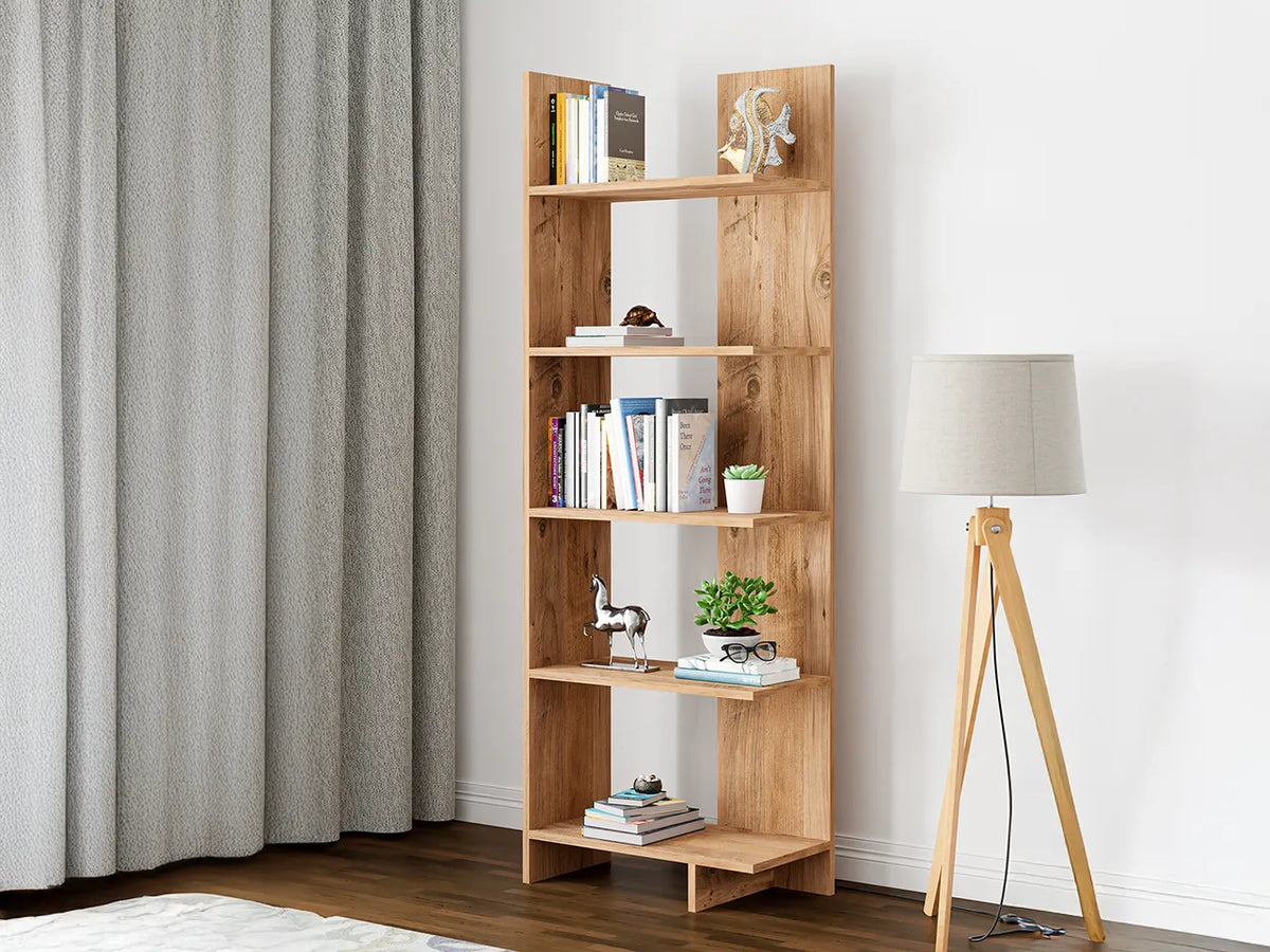 Raft Biblioteca Asimetric 5 Polite MDF Negru Decorativ Perete - detaliu produs