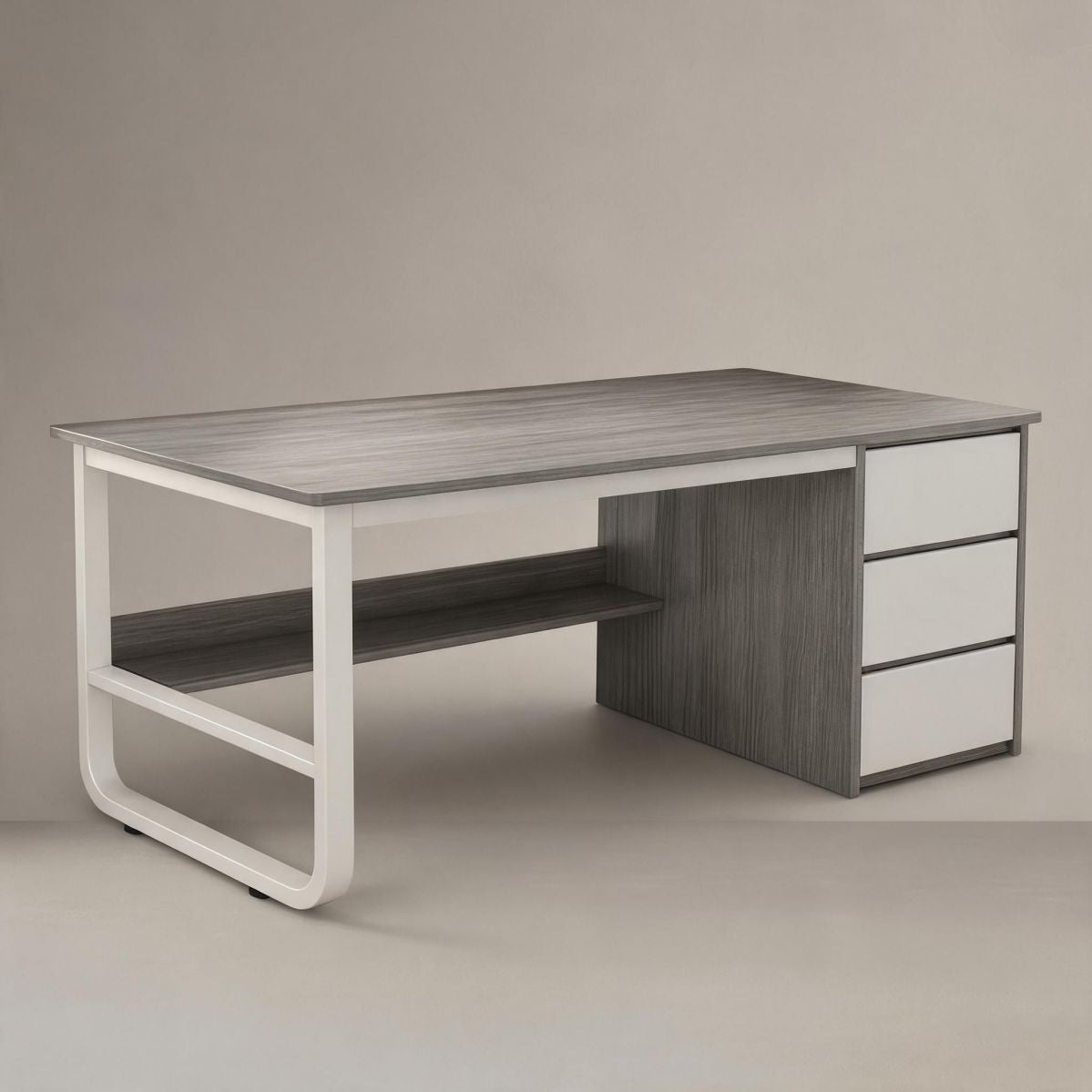 Birou minimalist alb cu rafturi - 160x60x73 cm, ideal pentru spații mici, lucru și studiu - detaliu produs