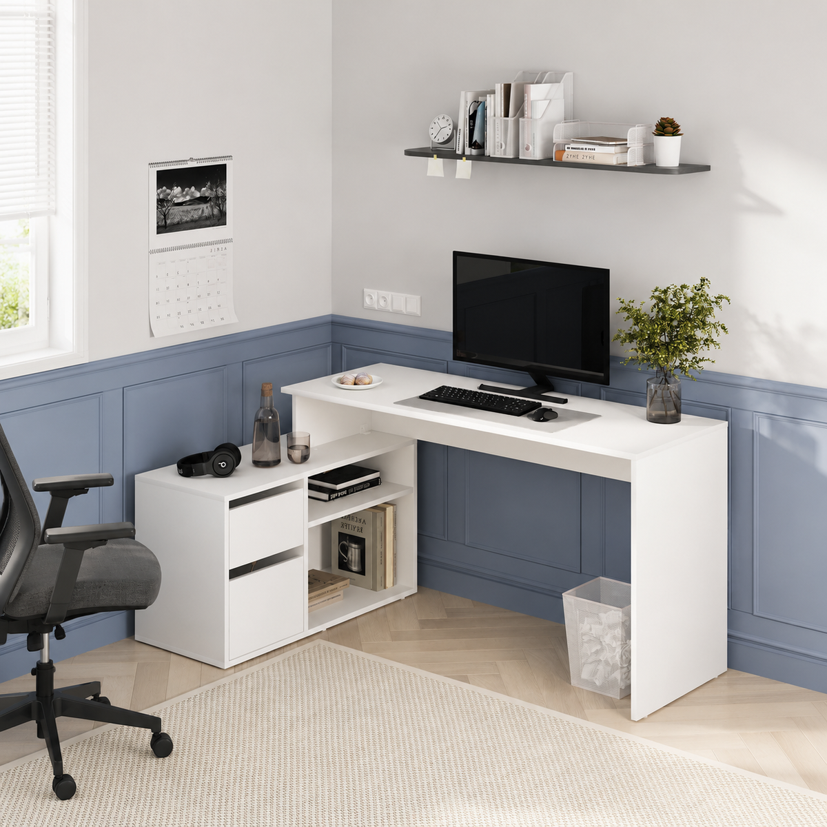 Birou modern 139x51x75 cm, cu corp de depozitare 92x40x53 cm, pentru birou, office sau home office