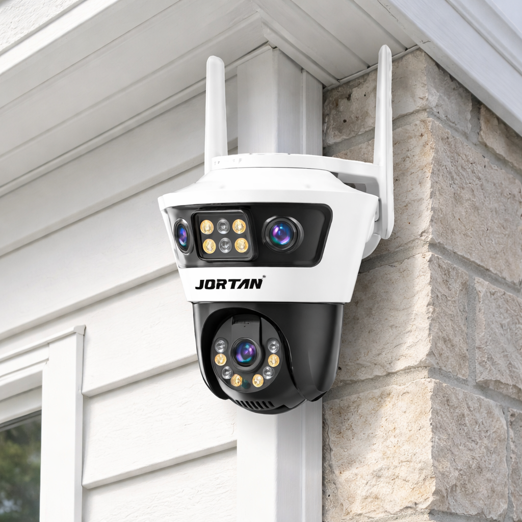 Camera de Supraveghere cu 2 Lentile, PTZ 355°, Jortan JT-4, WiFi, IP66, HD, 6 MP, 1920 x 1080 pixeli, Aplicatie Yoosee