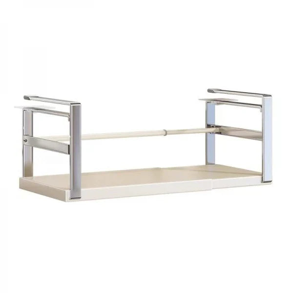 Raft suspendat pentru condimente – extensibil si rezistent, 45.5-62.5 x 22 x 16.5 cm, alb cu argintiu