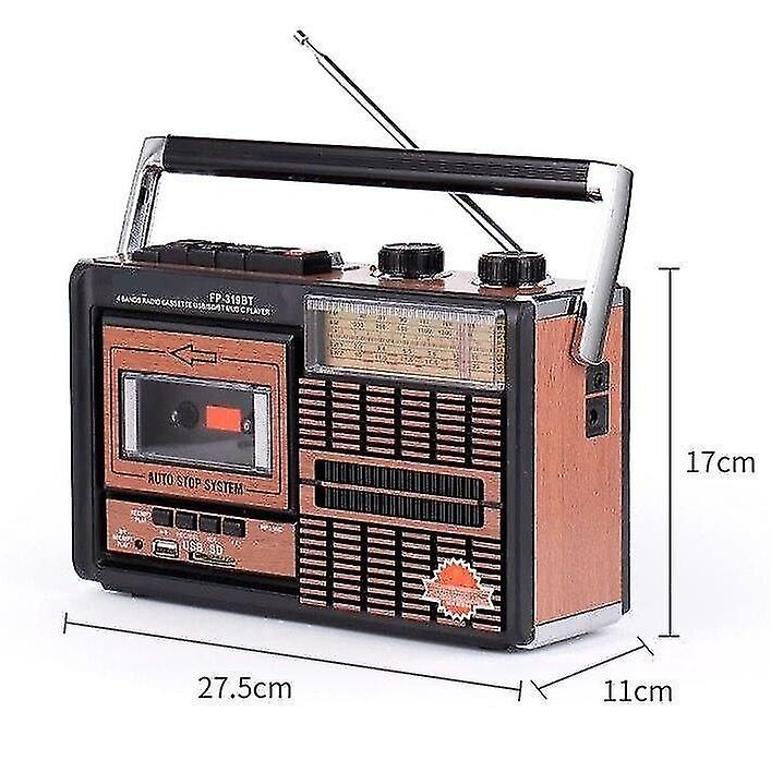 Radio retro portabil FP-319BT, Casetofon, MP3, bluetooth , USB/SD, FM/AM/SW, Negru