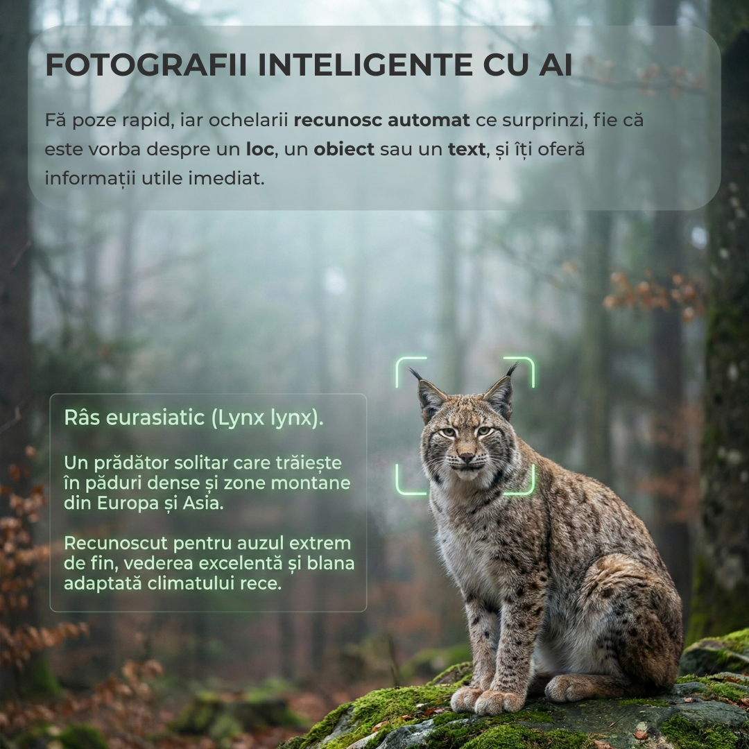 Ochelari Smart VIVENDO SMART GLASSES, Camera 1080P Full HD, AI Integrat, Apeluri Bluetooth, Control Tactil, Streaming Muzica, Wi-Fi 2.4G, Microfoane Duale, Negru