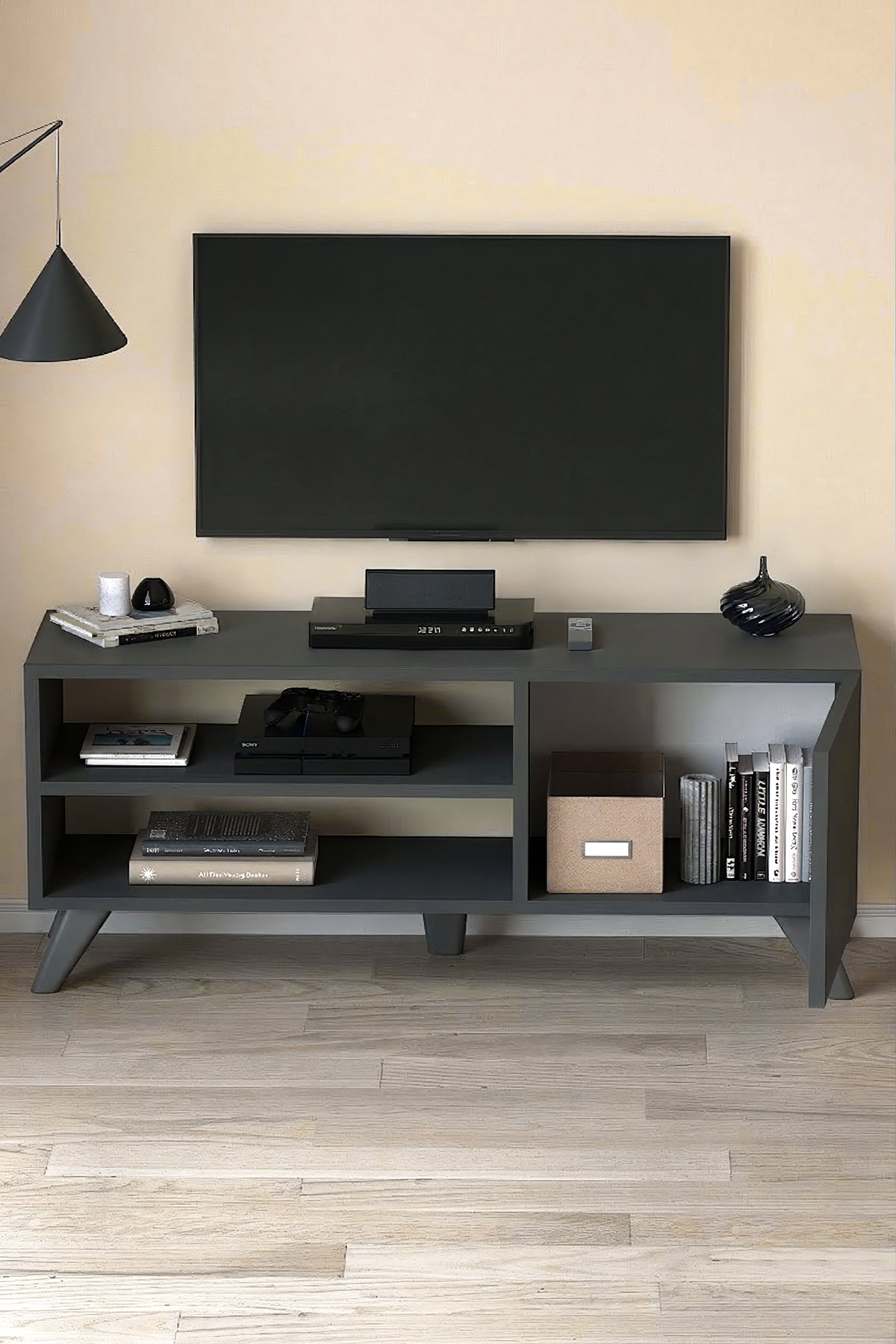 Comoda TV Malta, 100 cm, PAL 18 mm, cu usa si rafturi, stil scandinav
