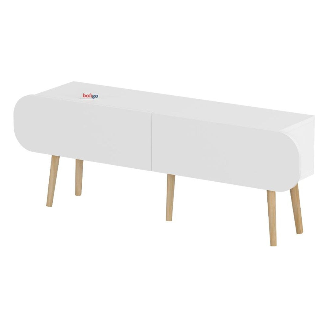 Comoda TV Sicily 120 cm, masa televizor, mobilier living cu 2 usi rabatabile push-to-open, PAL melaminat 18 mm clasa E1, suport TV pana la 55 inch, blat 50 kg, design stil modern scandinav Alb - detaliu 5
