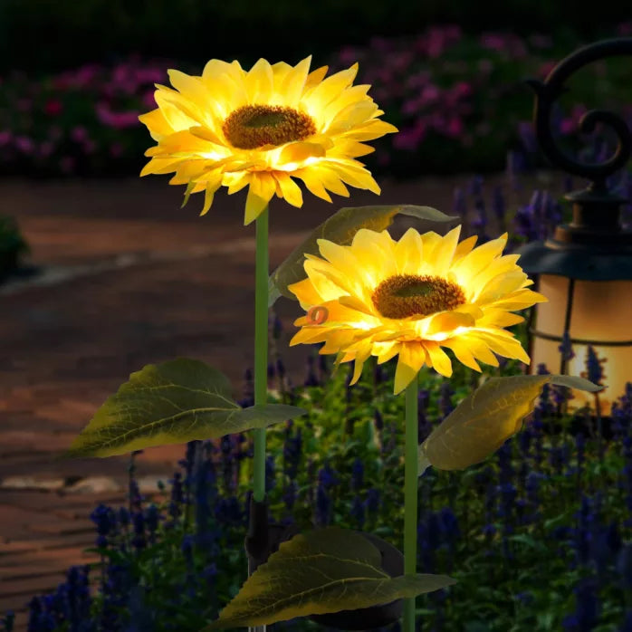 Set 2 Lampi solare LED de tip floarea soarelui pentru exterior, gradina, curte, gazon,
