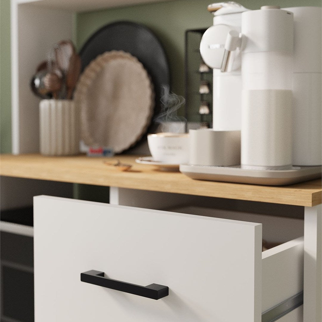 Dulap Aybuke multifunctional cu 4 usi si sertar, mobilier bucatarie colt cafea sau camara 90 x 180 cm, PAL melaminat 18 mm finisaj Stejar Safir aspect premium, capacitate mare depozitare, stil modern Stejar safir/Alb - detaliu 5