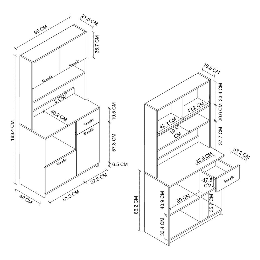Dulap Aybuke multifunctional cu 4 usi si sertar, mobilier bucatarie colt cafea sau camara 90 x 180 cm, PAL melaminat 18 mm finisaj Stejar Safir aspect premium, capacitate mare depozitare, stil modern Stejar safir/Alb - detaliu 7
