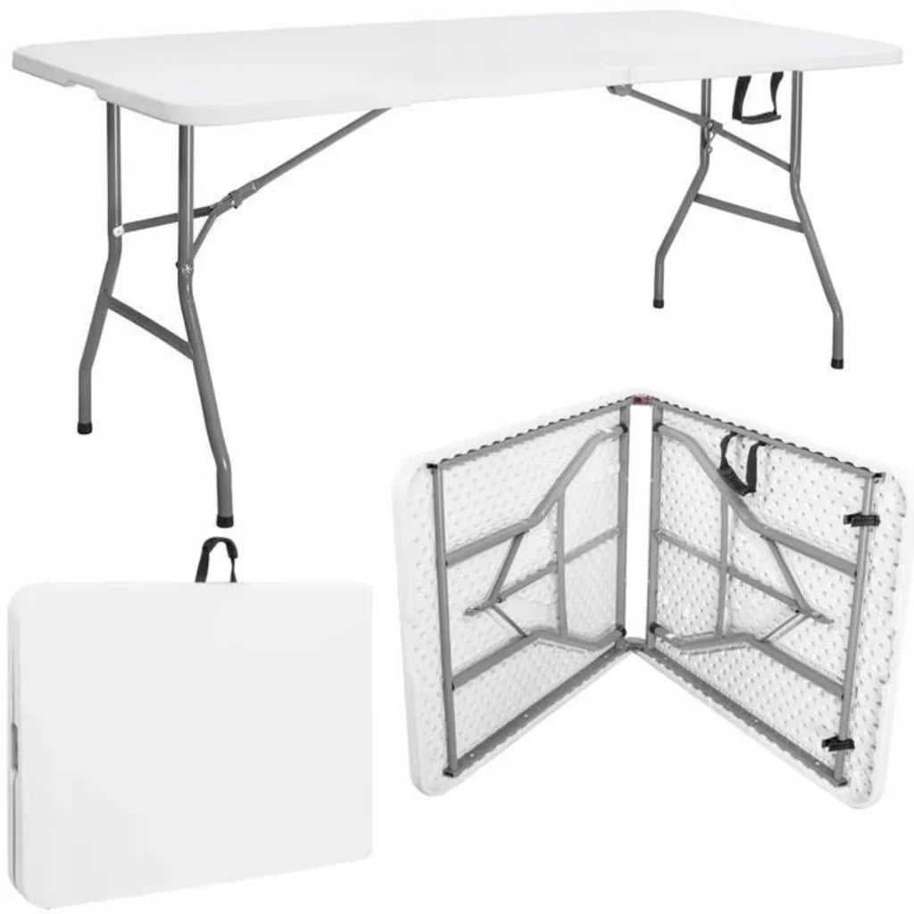 Masa pliabila 4 persoane din otel si HDPE MESTERINO KJC2061, 180x70x74 cm, culoare alba