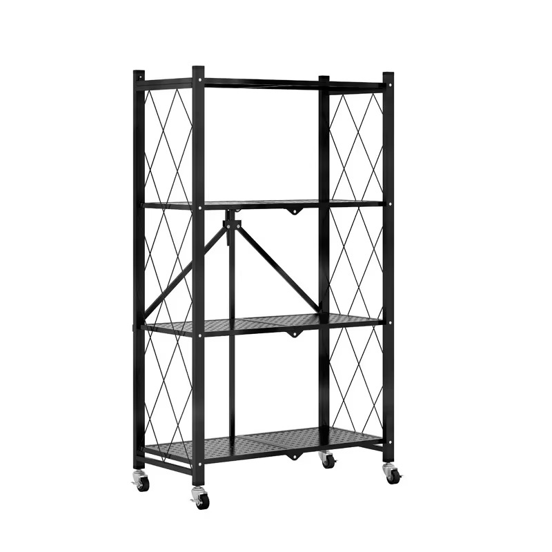 Raft depozitare metalic, pliabil, pe roti, 4 polite, 71.5 x 39 x 124 cm