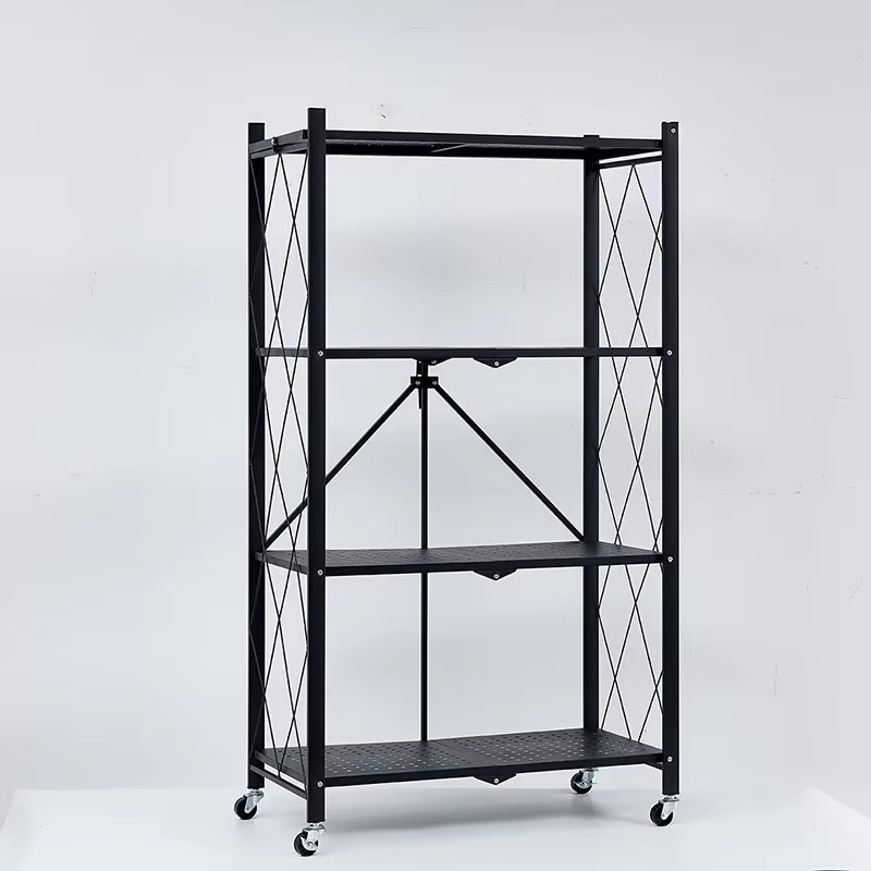 Raft depozitare metalic, pliabil, pe roti, 4 polite, 71.5 x 39 x 124 cm