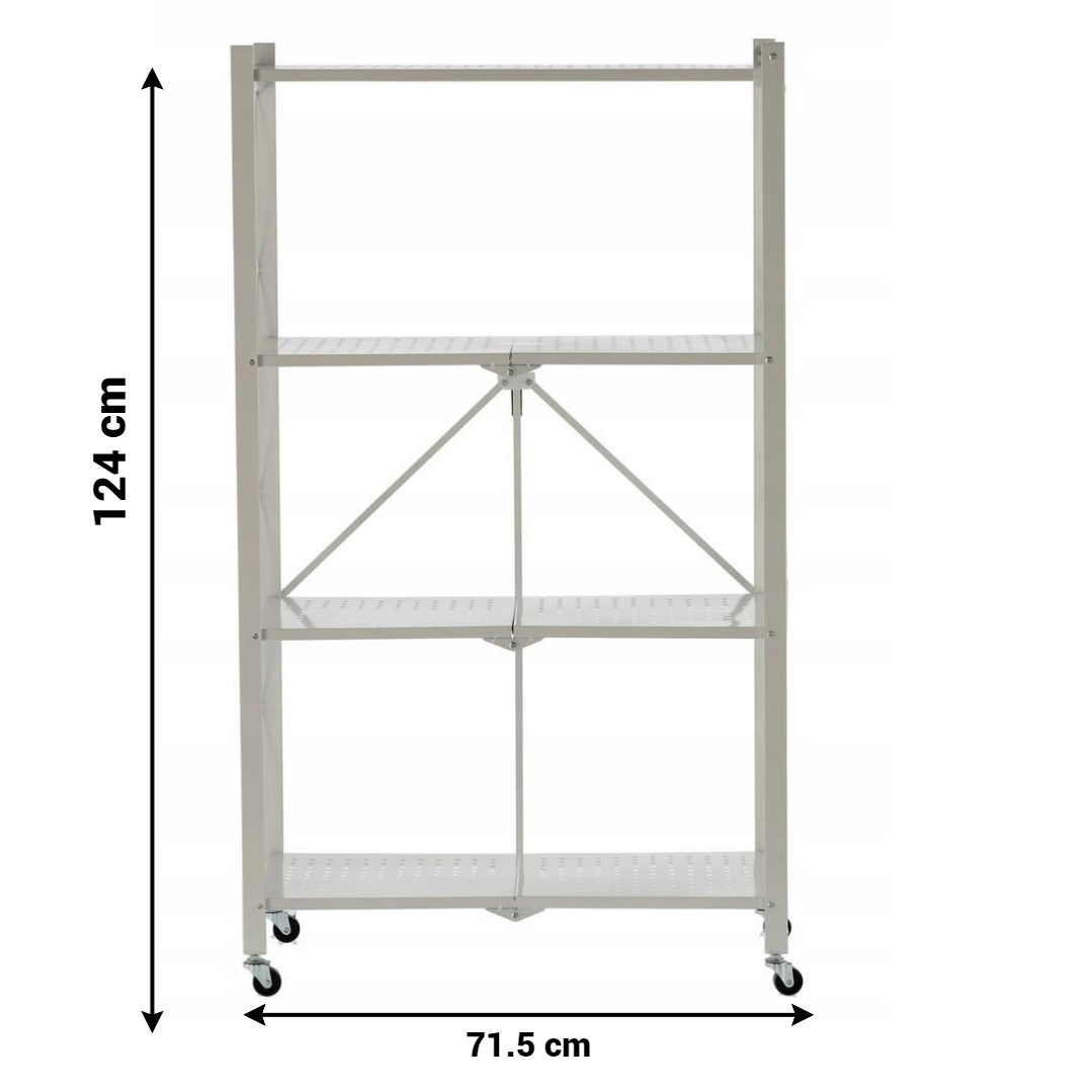 Raft depozitare metalic, pliabil, pe roti, 4 polite, 71.5 x 39 x 124 cm