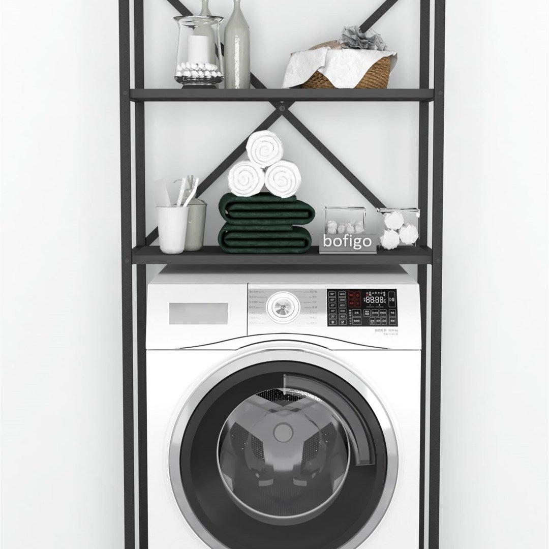 Organizator baie metalic multifunctional, raft baie cu 4-5 polite deschise 40 x 100 cm, cadru anti-rugina pentru bucatarie sau balcon, montaj rapid cu suruburi incluse, suporta obiecte grele, stil industrial modern Antracit - detaliu 2
