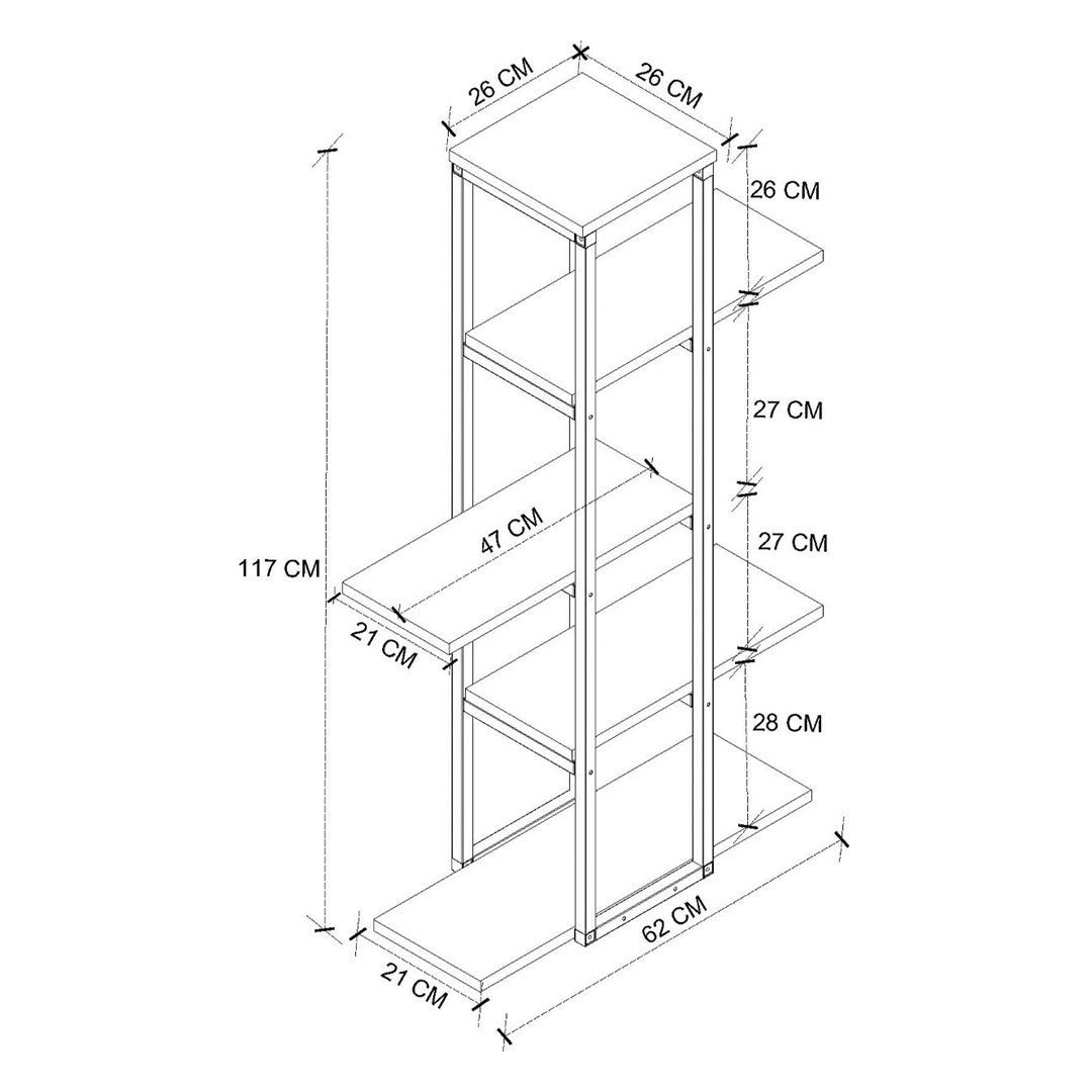 Suport flori Papatya multifunctional, etajera decorativa pentru ghivece si obiecte 40 x 120 cm, cadru metalic negru + rafturi PAL melaminat 18 mm, ideal pentru living balcon sau birou, stil industrial modern Pin natur - detaliu 6