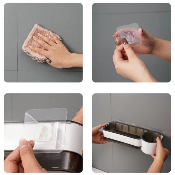 Suport autoadeziv pentru uscatorul de par, pahar pentru articole baie, ABS, 30.5 x 9.6 x 7 , alb