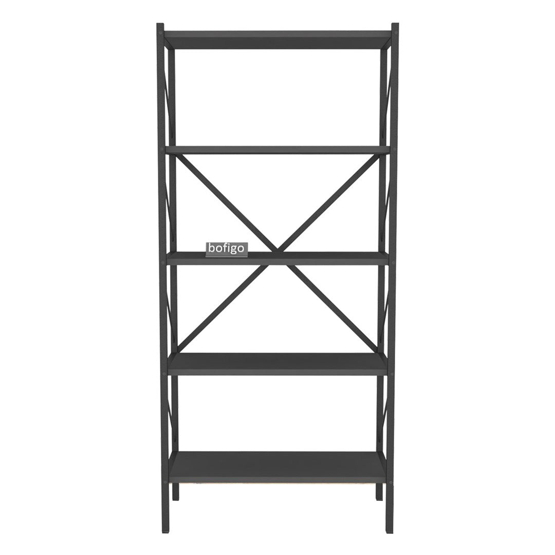 Biblioteca decorativa cu 5 rafturi, etajera metal si PAL, raft carti living sau birou 60 x 160 cm, cadru metalic stil industrial, polite PAL melaminat 18 mm clasa E1, montaj simplu, stil modern loft Antracit - detaliu 6