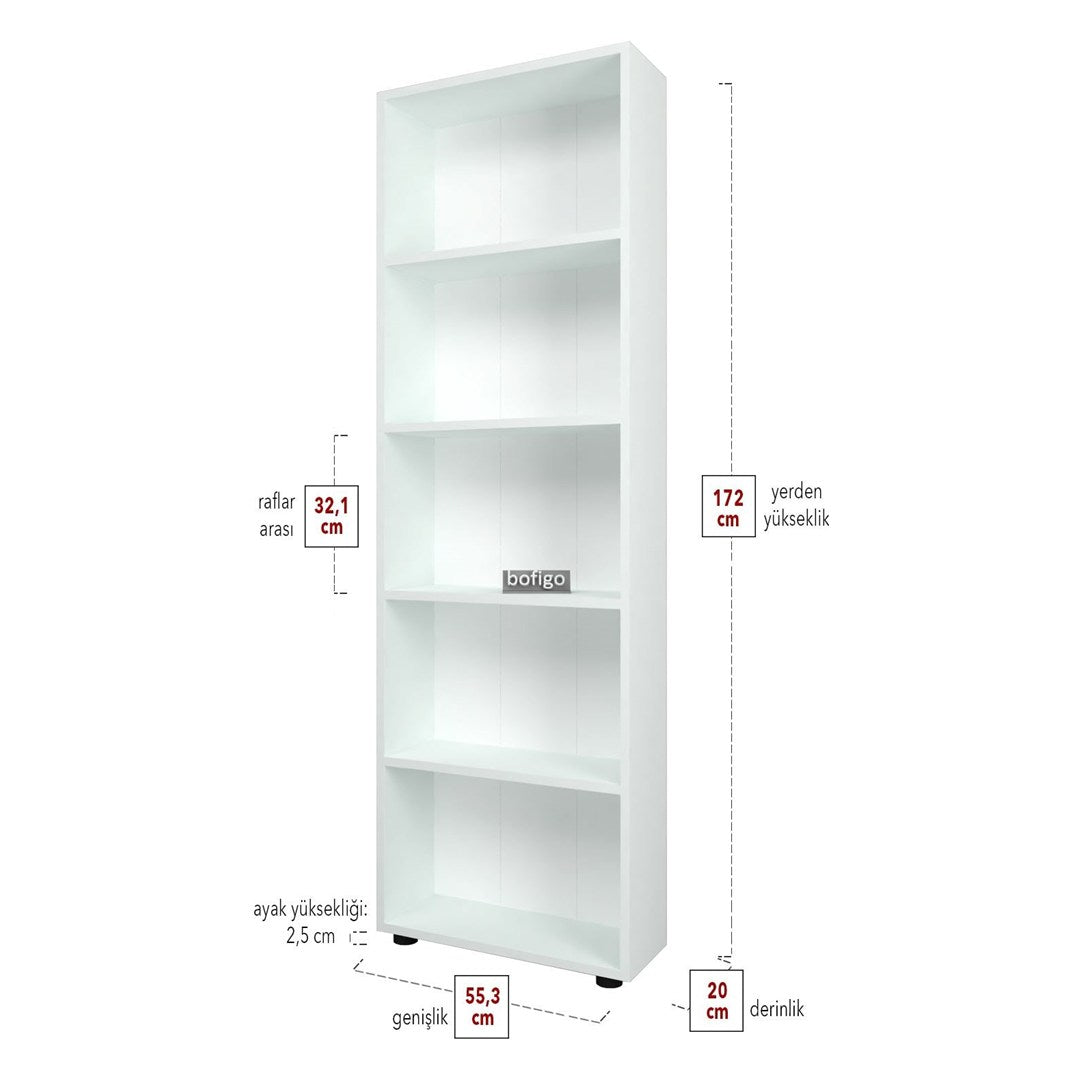 Biblioteca decorativa cu 5 rafturi din PAL, etajera carti 60 x 160 cm, structura integrala PAL melaminat 18 mm clasa E1, montaj rapid cu suruburi pre-gaurite, pentru birou living sau dormitor, stil clasic modern Alb - detaliu 5