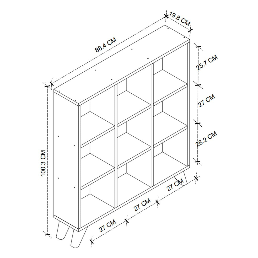 Biblioteca Cub cu 9 compartimente si rafturi, etajera carti 100 x 100 cm, cutii organizatoare design geometric modern, PAL melaminat 18 mm clasa E1, asezabila vertical sau orizontal ca bancuta, stil scandinav Antracit - detaliu 7