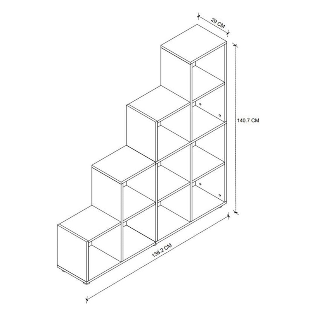 Biblioteca scara cu 10 rafturi, etajera carti 80 x 170 cm capacitate uriasa, doua laturi simetrice aerate, PAL melaminat 18 mm clasa E1 rezistent, stil scandinav modern ideal birou living sau studio Pin natur - detaliu 3