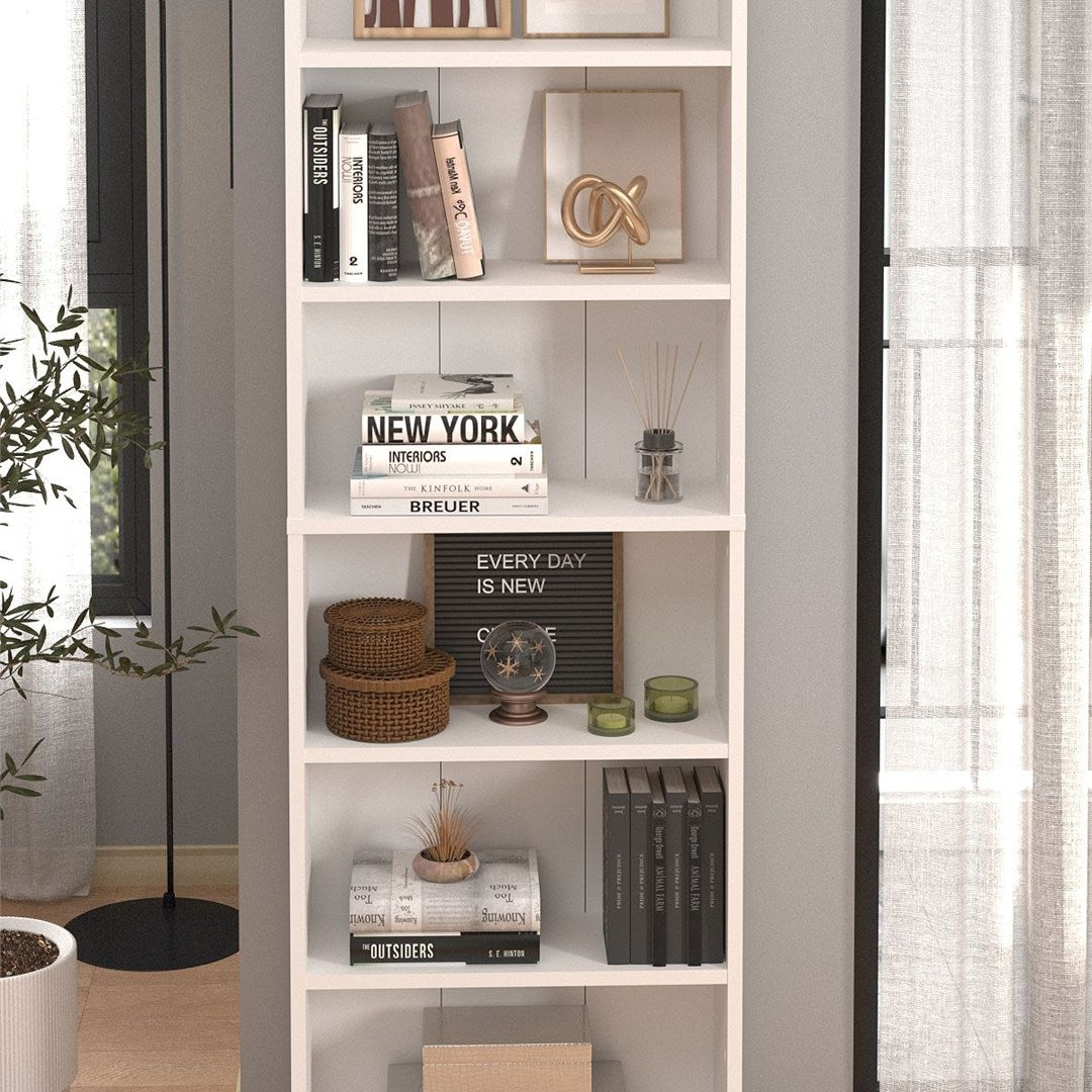 Biblioteca cu 6 rafturi din PAL, etajera carti 60 x 180 cm, PAL melaminat 18 mm clasa E1 cu margini ABS finisate, raft spatios pentru birou living sau dormitor, stil clasic modern scandinav Alb - detaliu 3