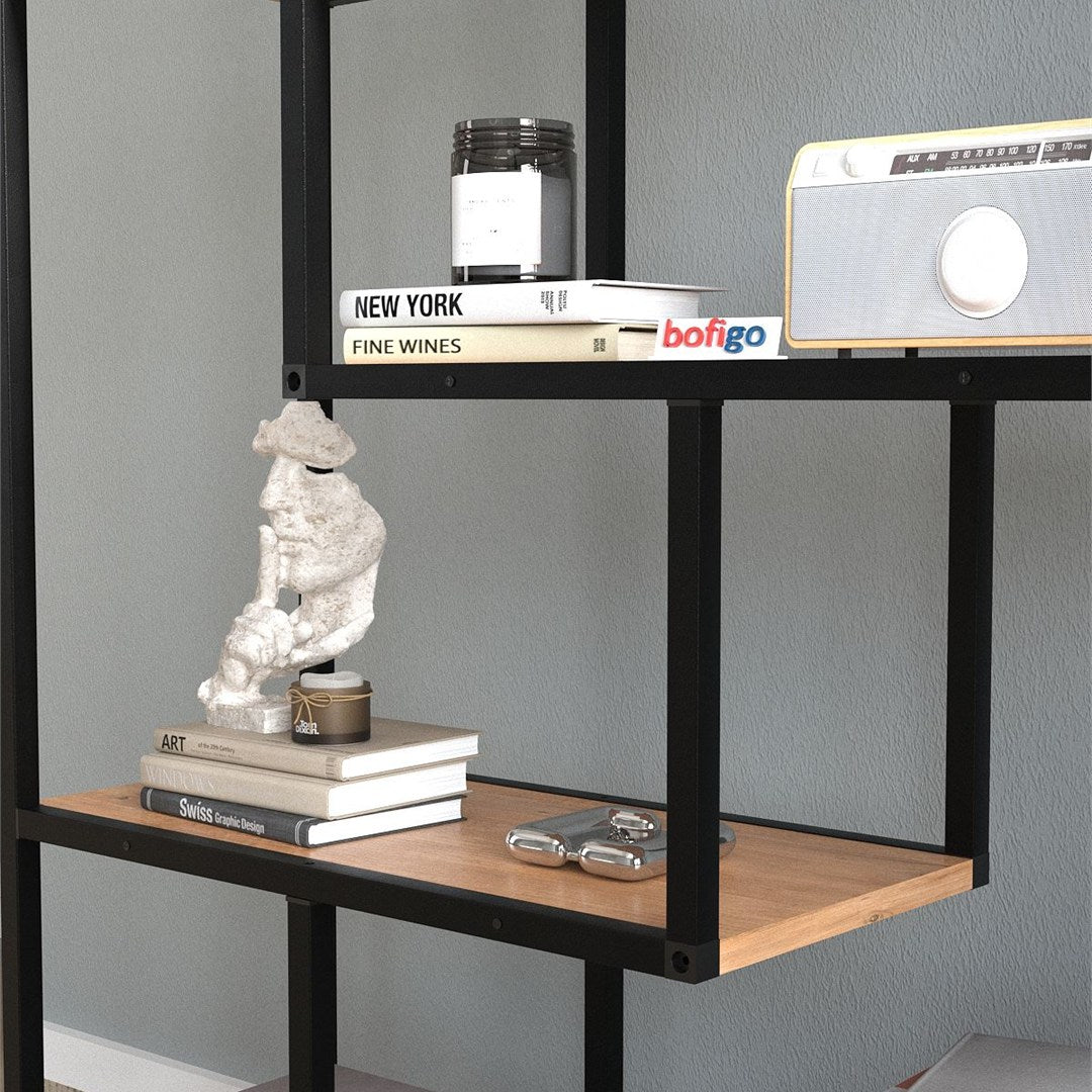 Biblioteca Larissa clasica cu rafturi multiple, etajera carti 80 x 175 cm, PAL melaminat 18 mm clasa E1, design discret se integreaza in orice camera, feronerie pre-instalata, stil modern scandinav minimalist Pin natur - detaliu 4