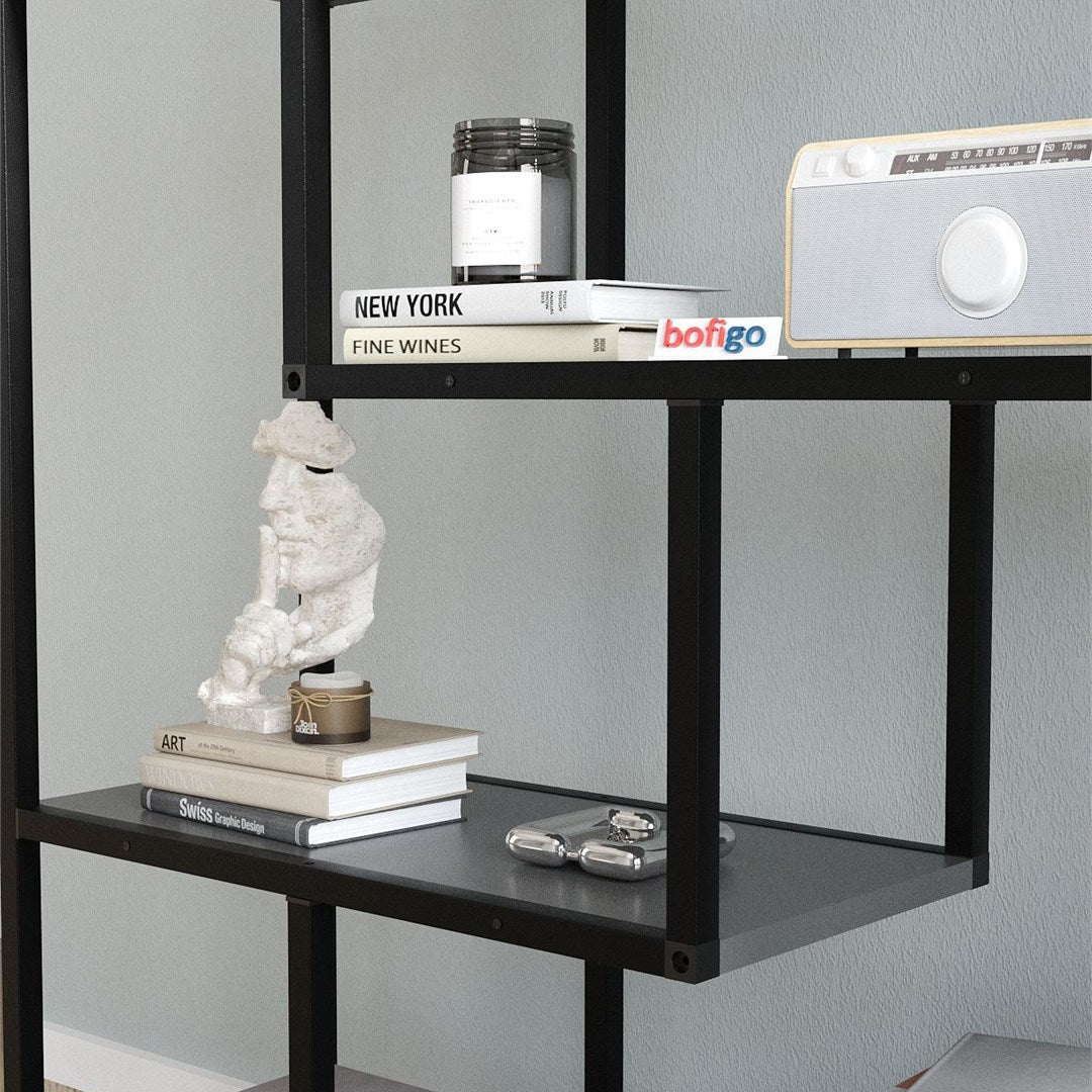 Biblioteca Larissa clasica cu rafturi multiple, etajera carti 80 x 175 cm, PAL melaminat 18 mm clasa E1, design discret se integreaza in orice camera, feronerie pre-instalata, stil modern scandinav minimalist Antracit - detaliu 4