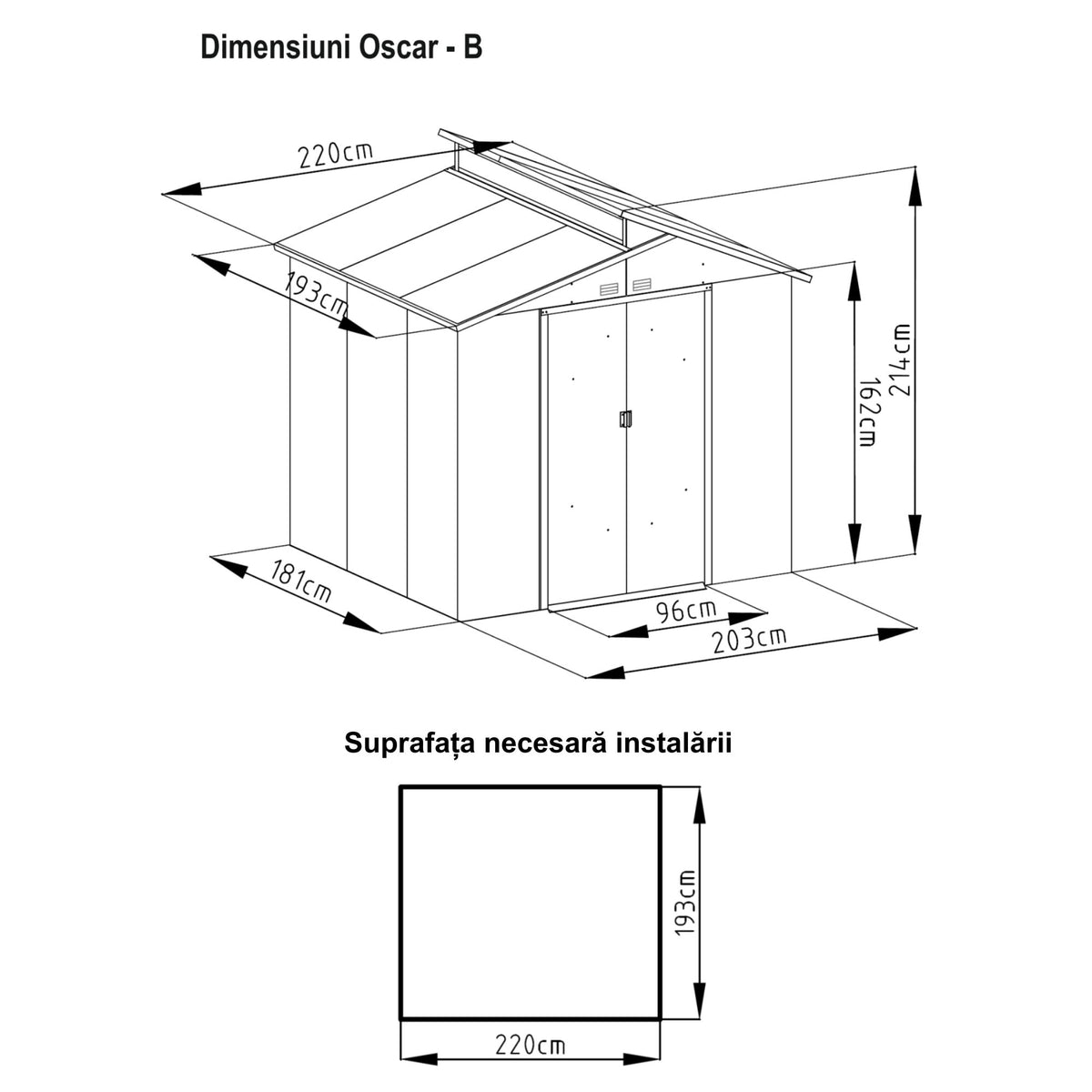 Casuta / magazie de gradina premium metalica, MESTERINO Oscar B Gri/Bej, dimensiuni 220x193x214 cm, cu baza metalica