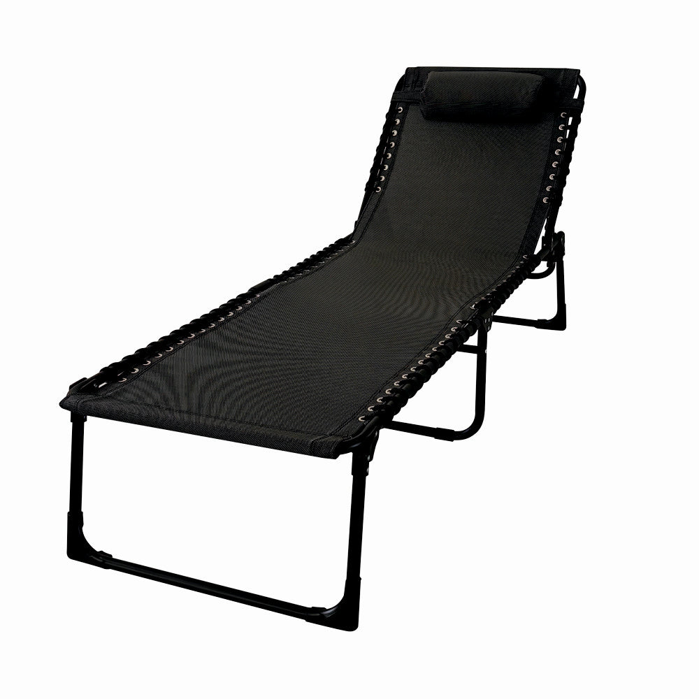 Sezlong pliabil din otel 189x59x34 cm din otel si fir textilene MESTERINO KJF3797, culoare neagra