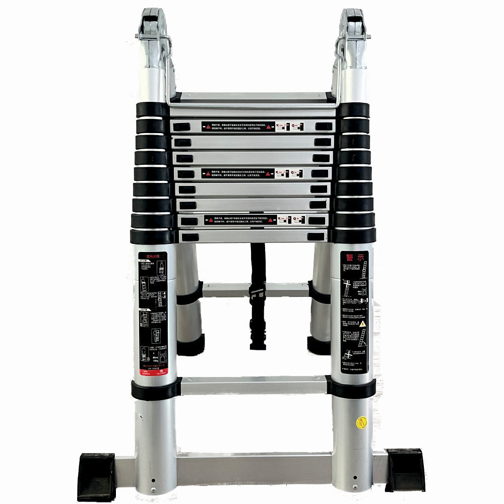 Scara telescopica din aluminiu cu balama MESTERINO TOOLS JL-102-2X3.1, 3.1+3.1 metri, 2x10 trepte, greutate maxima 150 kg
