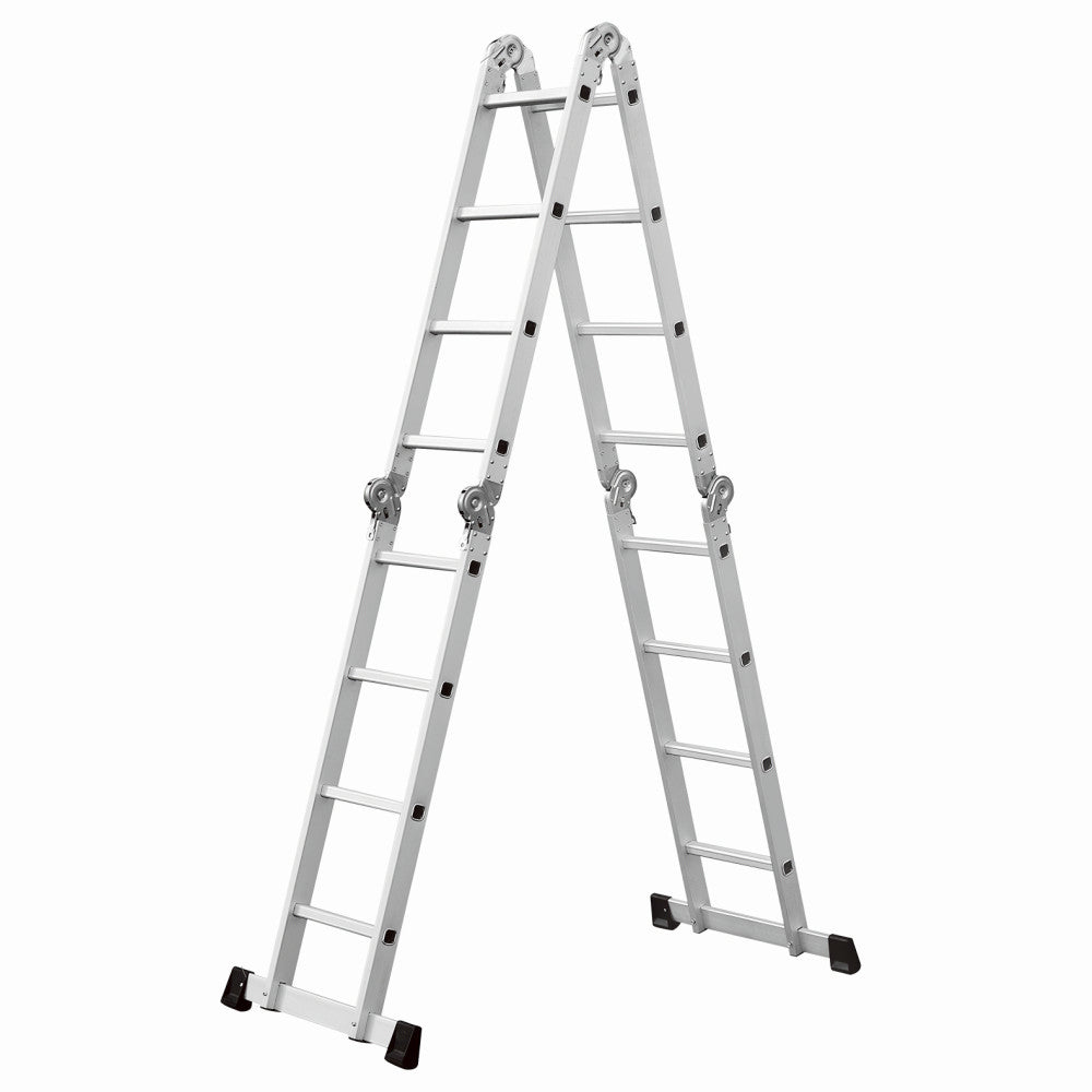 Scara multifunctionala din aluminiu cu balama MESTERINO TOOLS JL-201-4X4, 4.7 metri, 4x4 trepte, greutate maxima 150 kg