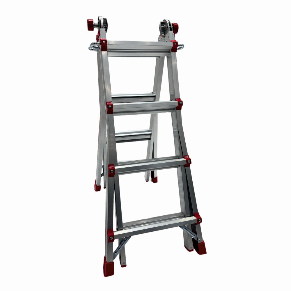Scara multifunctionala din aluminiu cu balama MESTERINO TOOLS JL-404S-4X4, 3.9 metri, 4x4 trepte, greutate maxima 150 kg