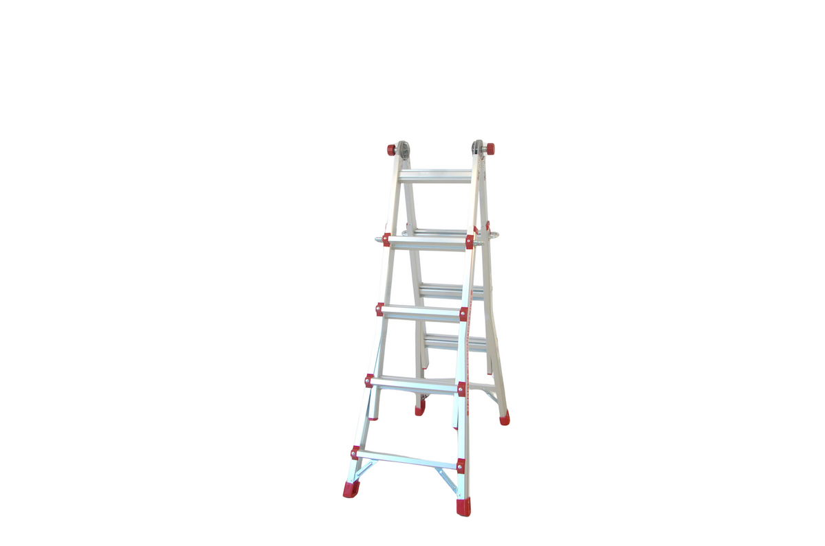 Scara multifunctionala din aluminiu cu balama MESTERINO TOOLS JL-404S-4X4, 3.9 metri, 4x4 trepte, greutate maxima 150 kg