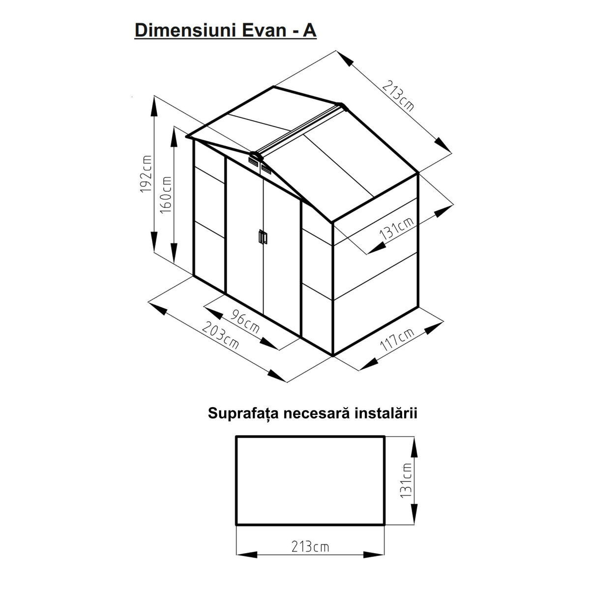 Casuta / magazie de gradina premium metalica, MESTERINO Evan-A, Gri/Bej, dimensiuni 213x131x192 cm, cu usi culisante si baza metalica