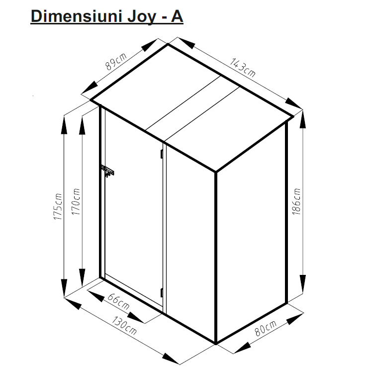 Casuta / magazie de gradina premium metalica, MESTERINO Joy-A, Gri/Bej, dimensiuni 143x89x186 cm, cu usa cu balama si baza metalica