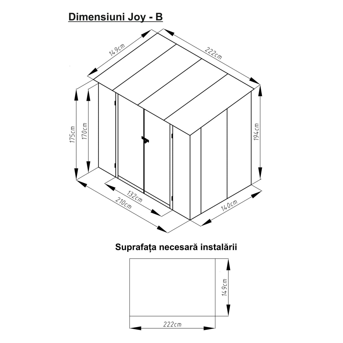 Casuta / magazie de gradina premium metalica, MESTERINO Joy-B, Gri/Bej, dimensiuni 222x149x194 cm, cu usi cu balama si baza metalica