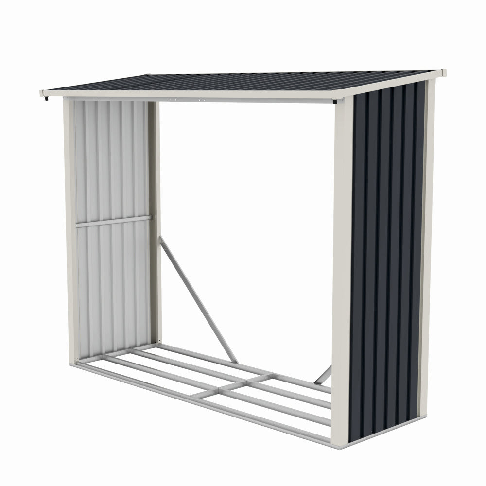 Magazie de lemne, pentru depozitare ideala, din metal zincat vopsit MESTERINO WA-B, Gri/Bej, dimensiuni 242x89x190 cm