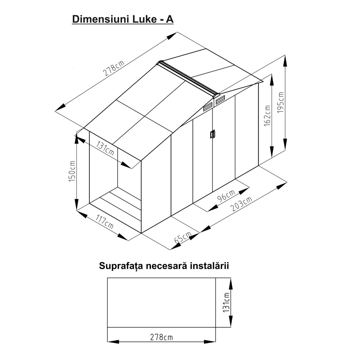 Casuta / magazie de gradina premium metalica, MESTERINO Luke-A, Gri/Bej, dimensiuni 278x131x195 cm, cu usi culisante si baza metalica