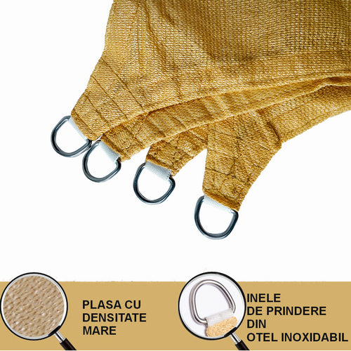 Umbrar/prelata de soare patrata din PE, MESTERINO PE1800303 3 m X 3 m, densitate 180g/mp, culoare bej, protectie UV