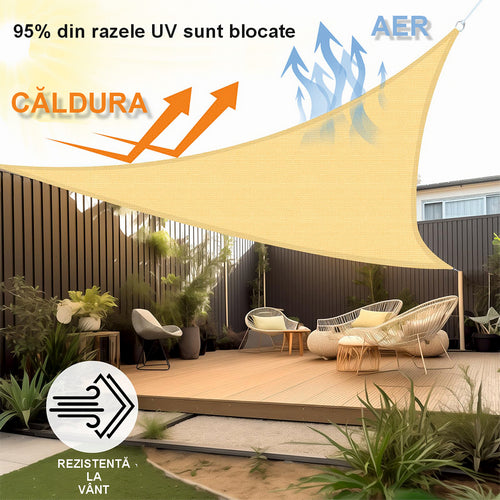 Umbrar/prelata de soare patrata din PE, MESTERINO PE1800303 3 m X 3 m, densitate 180g/mp, culoare bej, protectie UV