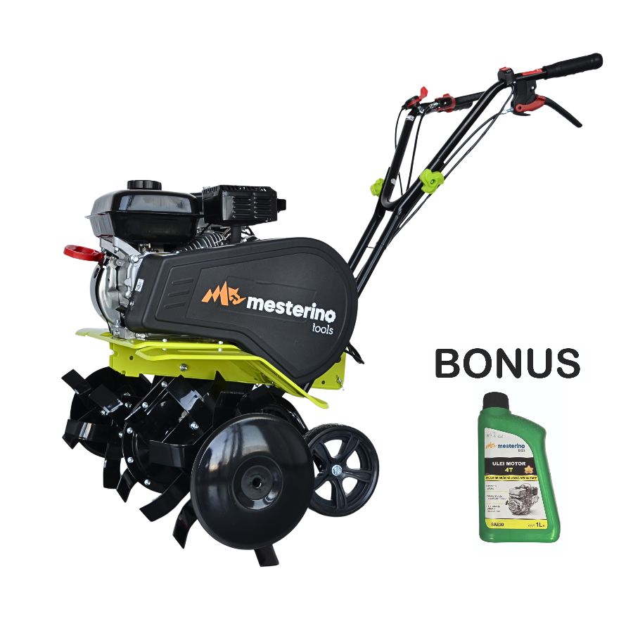 Motocultor pe benzina MESTERINO TOOLS BJXT80-212, 212 cmc, 7 cai putere, trasmisie pe curea, viteze 1 inainte si 1 inapoi, latime de lucru 85 cm, adancime de lucru 16-30 cm
