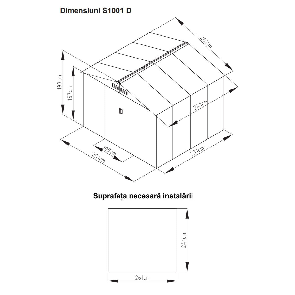 Casuta / magazie de gradina metalica MESTERINO S1001-D gri/bej 261x241x198 cm, usi culisante, baza metalica CADOU