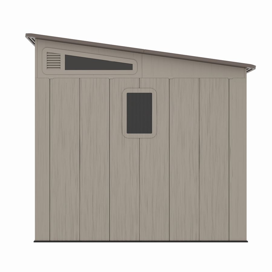 Casuta / magazie de gradina din polietilena HDPE Mesterino HUME-A, usi si acoperis maro, pereti gri antracit, 254x254x230 cm, cu podea din plastic HDPE, cinci carlige si doua polite CADOU
