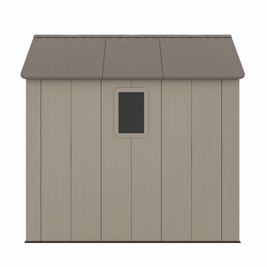 Casuta / magazie de gradina din polietilena HDPE MESTERINO Plato-B, usi si acoperis maro, pereti gri antracit, 250x246x242 cm, cu podea din plastic HDPE, cinci carlige si doua polite CADOU